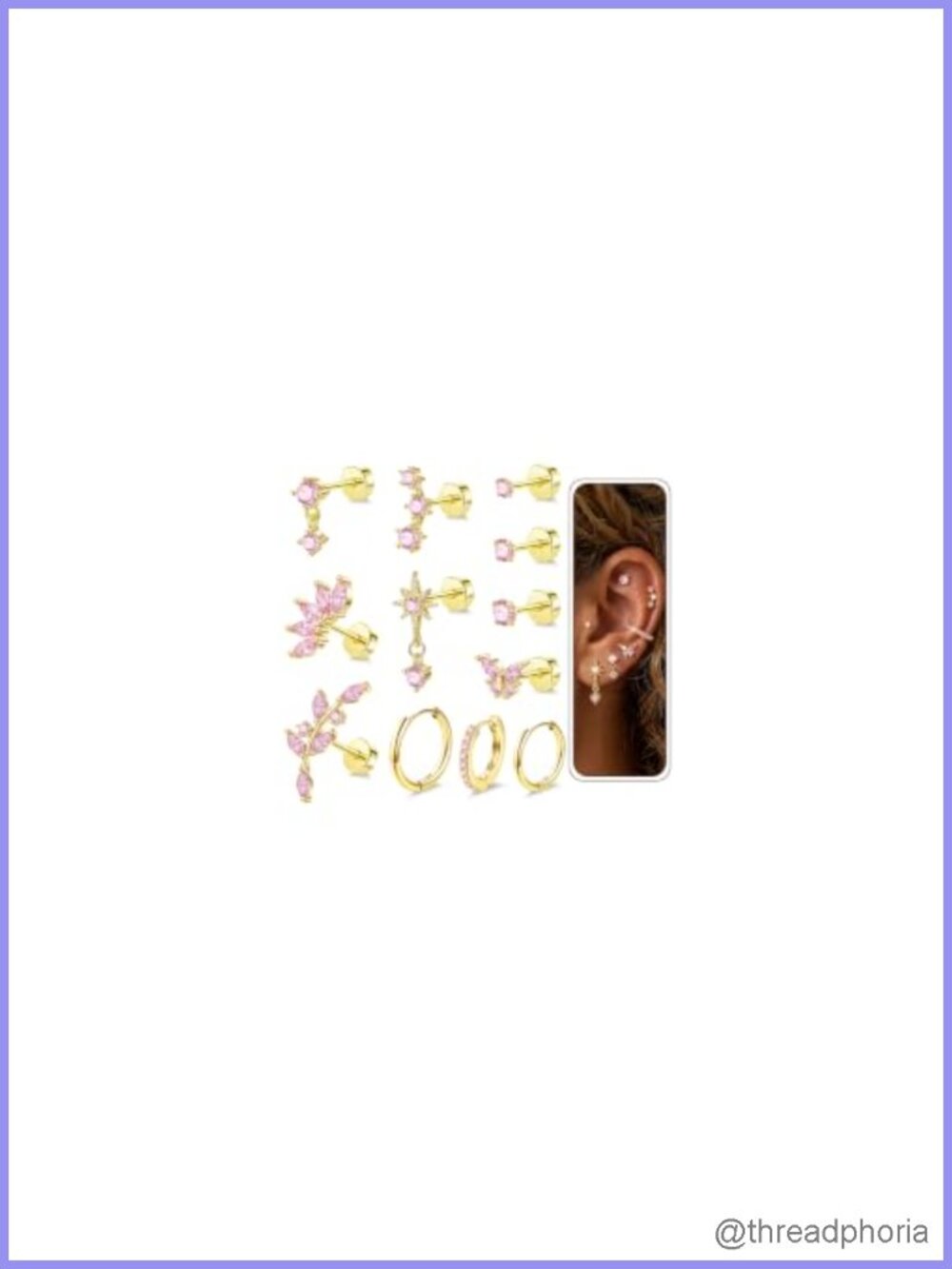 12PC 20G Flat Back Cartilage Earring Set Stainless Steel CZ Stud Hoop